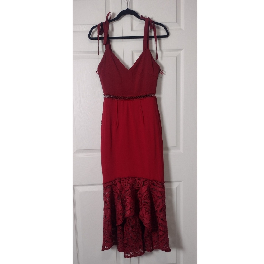 Two Sisters the Label Red Lace Valentina High Low Midi Dress Size 4 - Picture 4 of 16